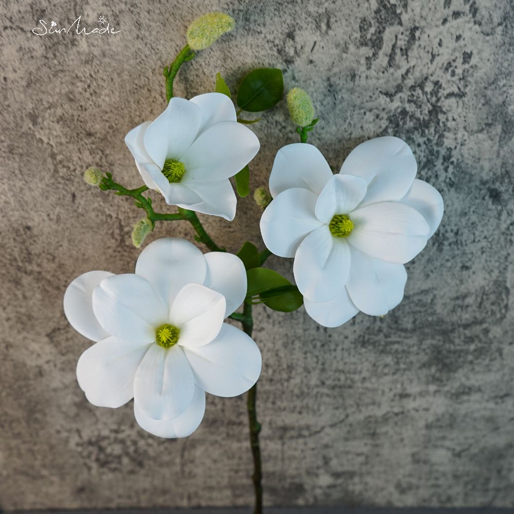 Ramo de Magnolia grande de lujo hecho en el sol, Flores blancas, decoración de boda, decoración del hogar, Flores artificiales, Año , otoño: Negro