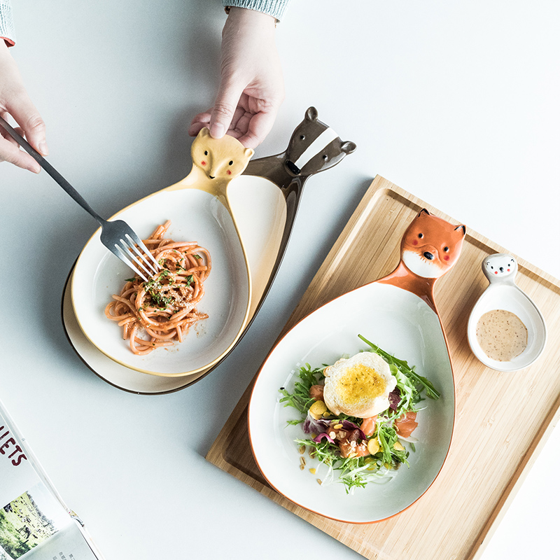 Ceramic cute super cute children's plate handle plate cartoon animal plate handle dining plate ceramic tablewar