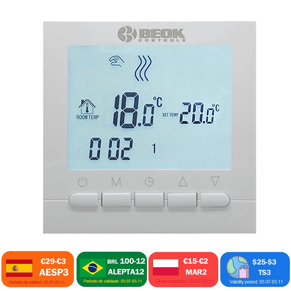 BOT313W Wired Programable Semanal Digital Termostato Montado En La