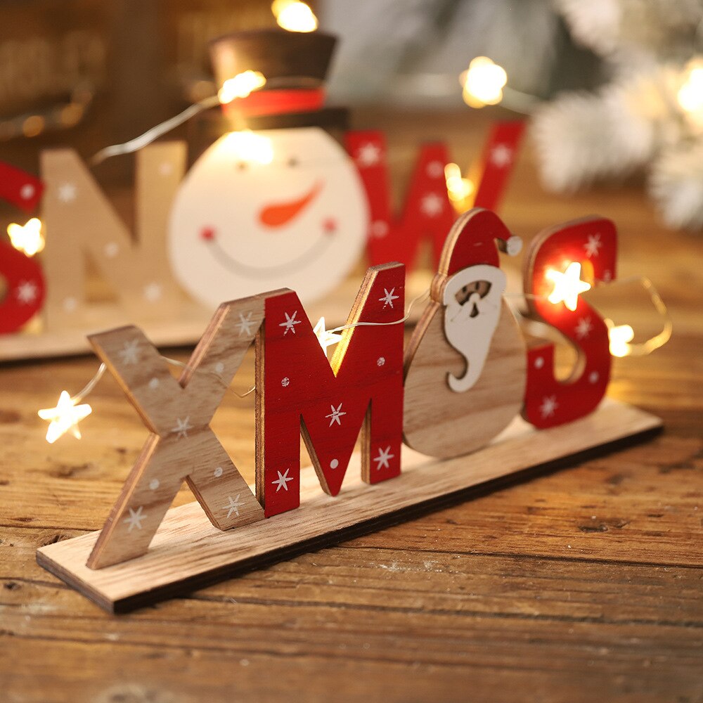 nueva letras de madera decoraciones de Navidad de piezas de madera DIY adornos tres dimensiones ronda casera de la Mesa