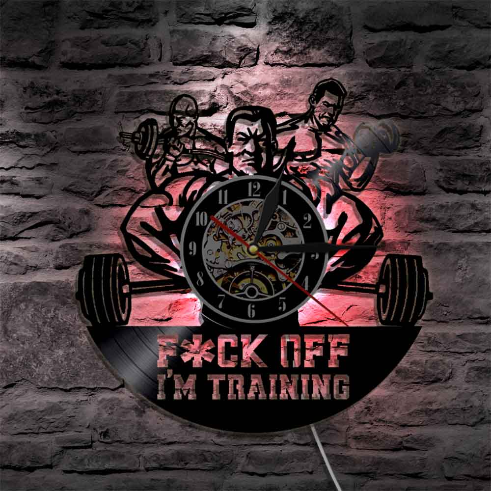 GYM Inspirational Quote Wall Art Clock Large Size Bodybuilder Gym Fitness Coach Sport Muscles Wall Clock Gym Club Home Decor