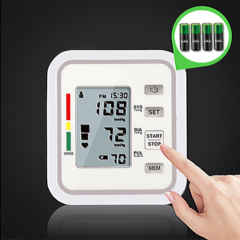 Portable Upper Arm Tonometer Blood Pressure Monitor Heart Rate Sphygmomanometer Smart Automatic Digital Monitors BP Meter