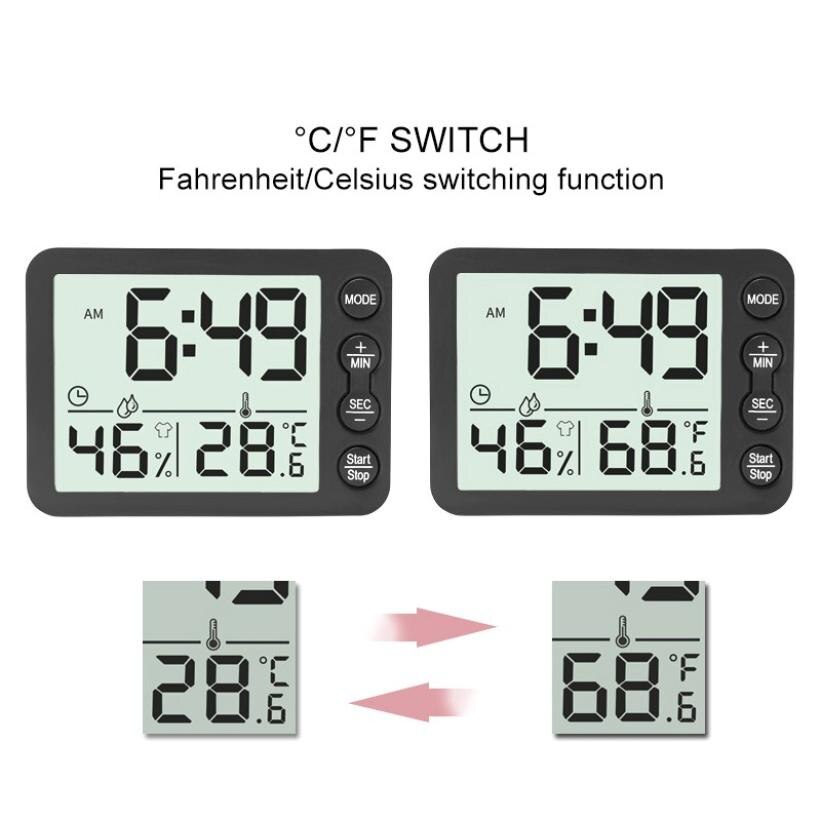 Indendørs rum lcd elektronisk temperaturfugtighedsmåler digitalt termometer hygrometer vejrstation ure sort / hvid måler