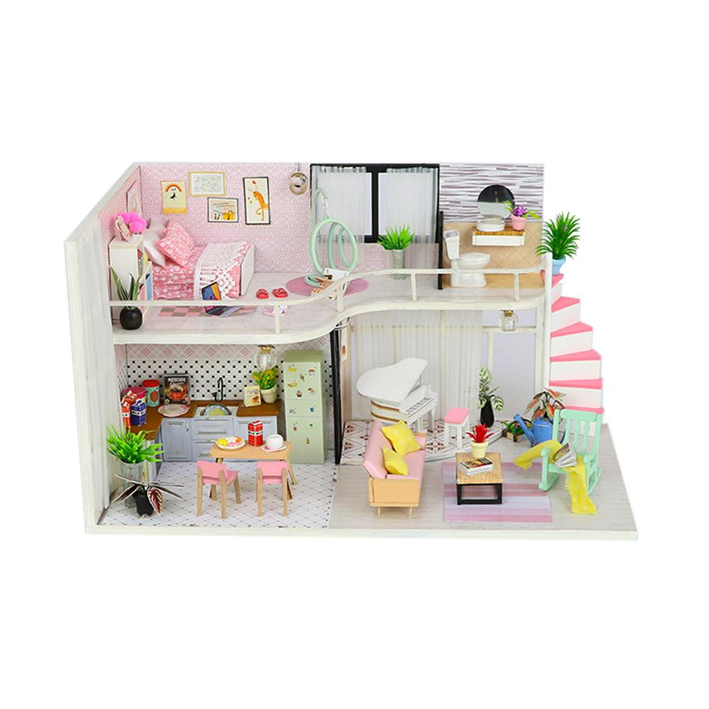 Puppe Haus DIY Miniatur Puppenhaus Modell Holz Spielzeug Möbel Puppen Häuser Spielzeug Für Childred Geburtstag Casa De Boneca