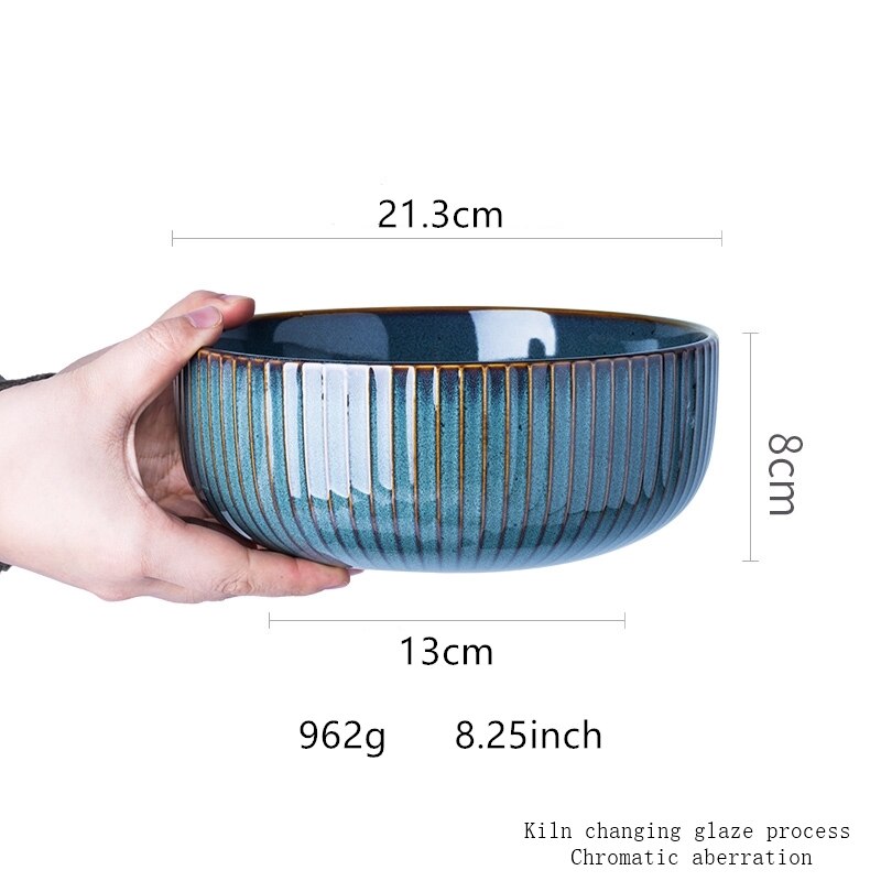 Kiln Glazing Process Ceramic Tableware Creativity Household Kitchen Supplies Blue Vintage Large Soup Bowl Plate Cup Dishes Set: D