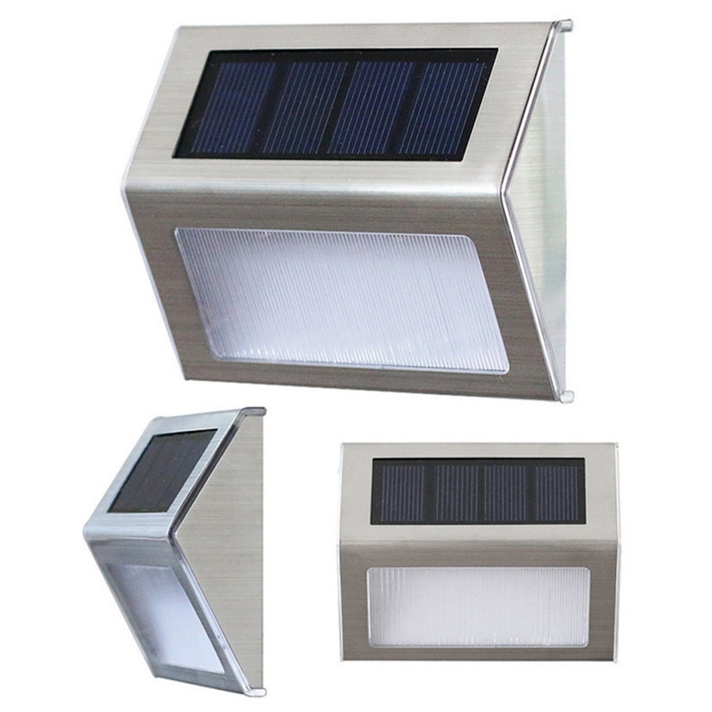 4 stk led solcellelys udendørs havedekoration rustfrit stål sensor sollys vandtæt havetrappe gårdsplads lamper
