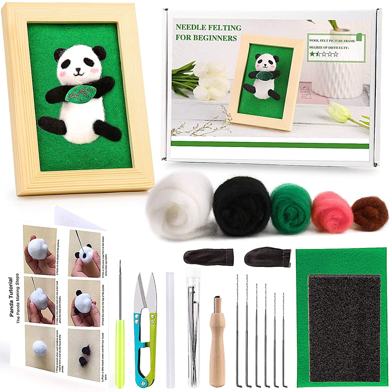 LMDZ Wool Felt Needle Poked Kitting Kit Beginner, Cute Bear DIY Handcraft With Photo Frame Wool Felting Supplies For Arts Crafts