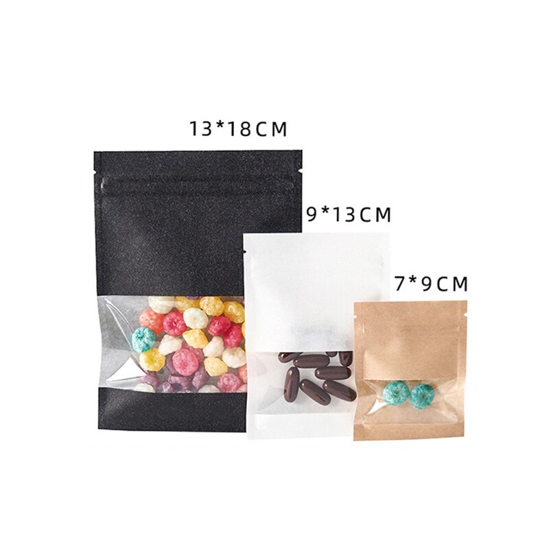 20Pcs Brown Kraft Paper Bag Window Zip lock Empty Dried Food Fruit package Self Sealing Zipper Stand up Bags