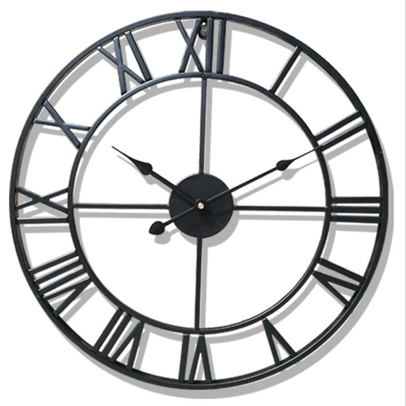 JADUOMA 3D Circular Retro romano 47cm hierro forjado hueco Vintage gran silencio decorativo Reloj de pared en la decoración de la pared del hogar: Black / 40cm