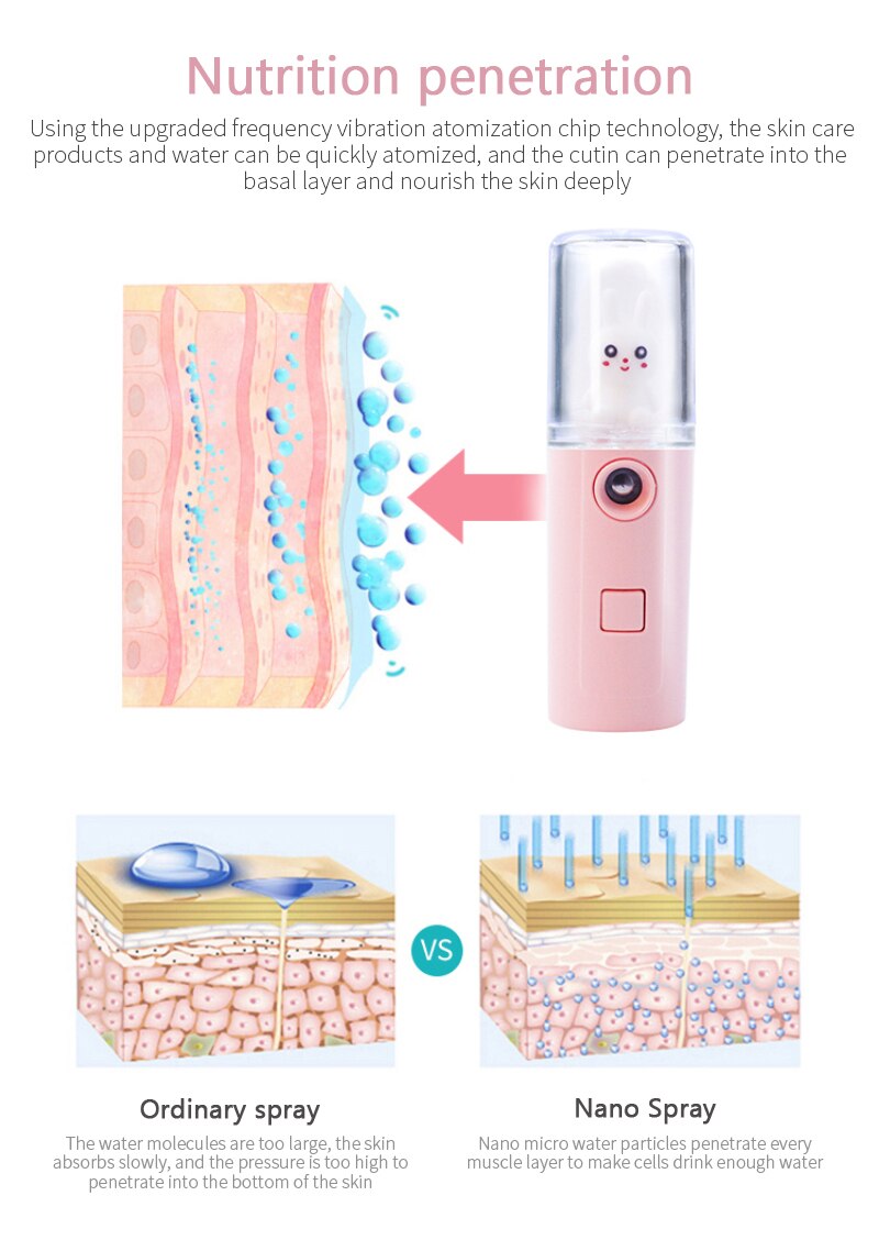 Portable Nano Mist Facial Sprayer Beauty Instrument USB Humidifier Rechargeable Nebulizer Face Steamer Moisturizing Beauty Spray
