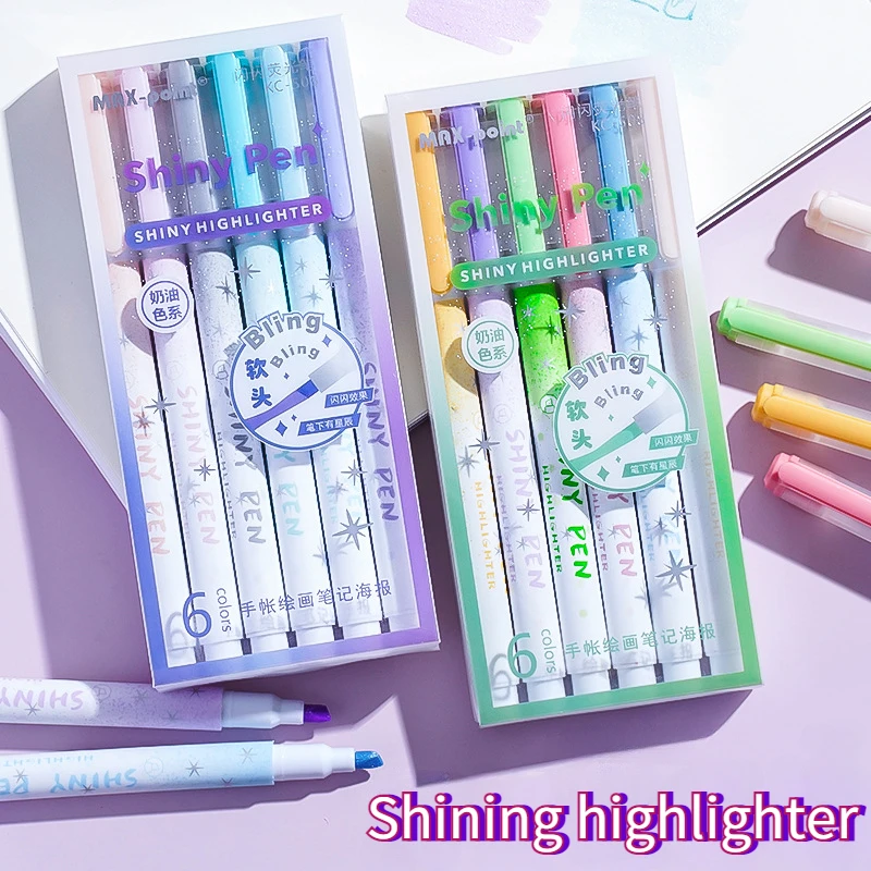6 unids/set de rotuladores resaltadores brillantes, marcadores resaltadores brillantes, suministros escolares, rotulador de dibujo artístico para estudiantes, papelería