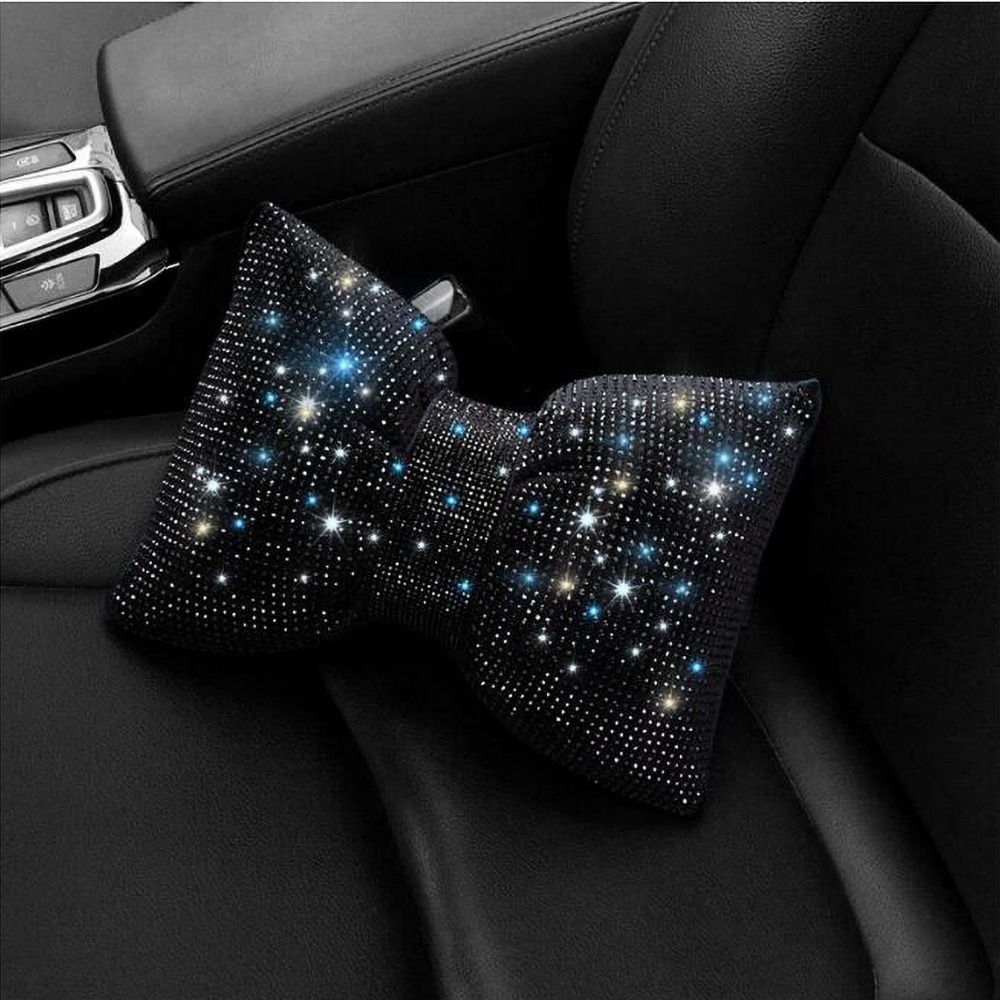 Rhinestone Crystal Bow Car Headrest Bling Neck Rest Crystal Bowknot Car Neck Pillow Ergonomic Multifunctional: Red