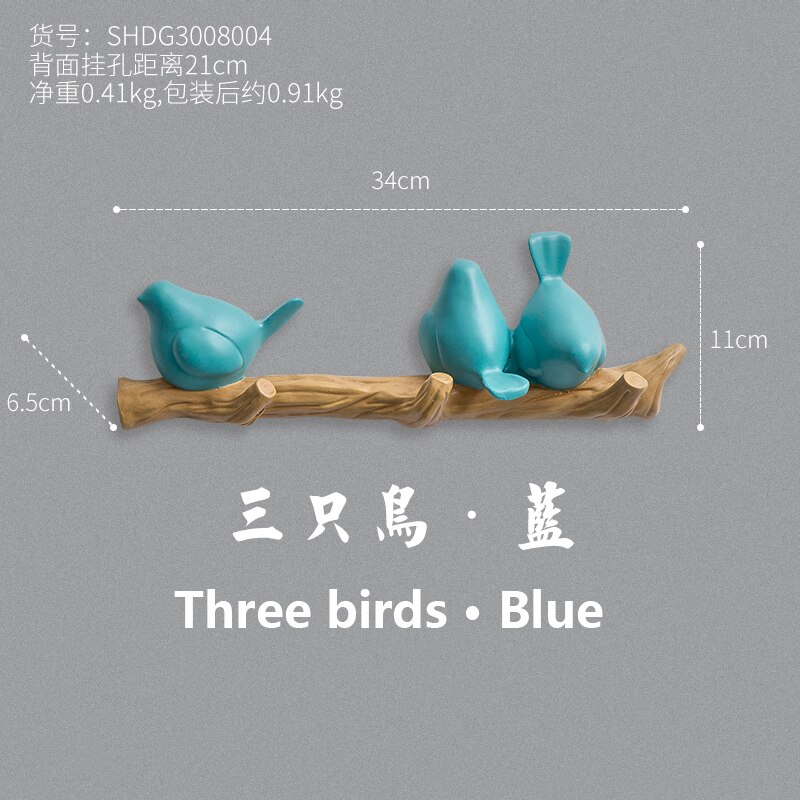 Muur Hanger Zonder Gat Kamer Accessoires Home Decoratie Vogels Decor Houten Hanger Kleding Winkel Decoratie Paskamer Haak: blue-3 birds