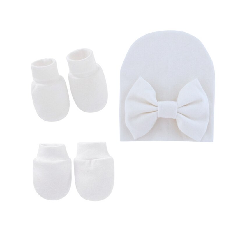 Baby Strik Hoed Geen Kras Handschoenen Voet Cover Set Zuigelingen Zachte Katoenen Wanten D5QA