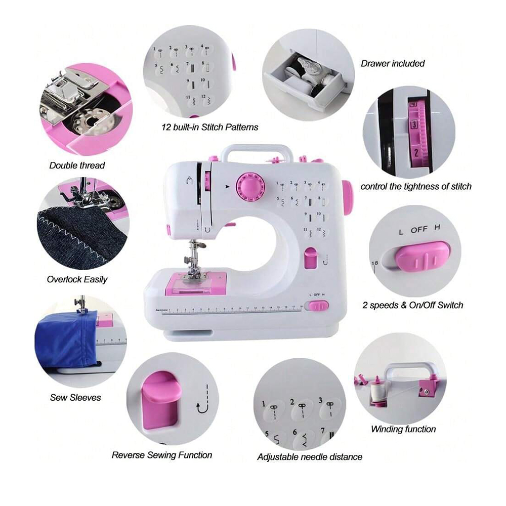 Elektrische mini-nähmaschine mit 12- stichen, tragbar und handlich für zuhause und unterwegs, inklusive nadel und faden (nähset separat erhältlich)