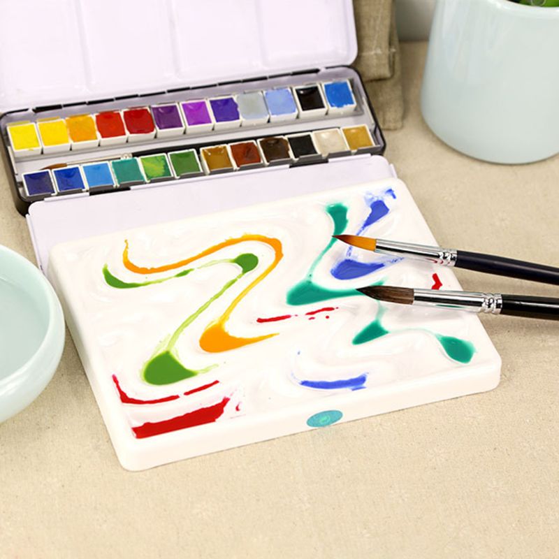 Golvend Imitatie Keramische Paletten Vierkante Aquarel Te Schoon Paletten Lade Voor Kunstenaar Aquarel Gouache Schilderij Kleuring