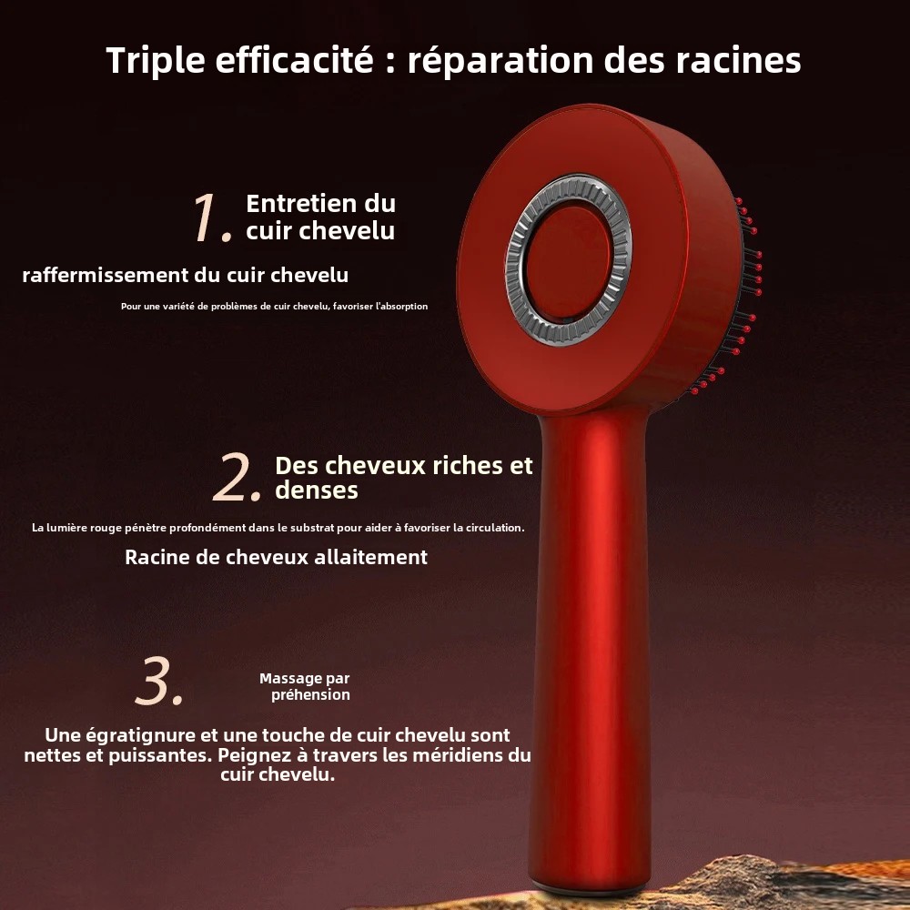 Peigne de Massage électrique à tête vibrante à lumière rouge, applicateur d'huile, brosse nourrissante pour le cuir chevelu, Anti-perte de cheveux