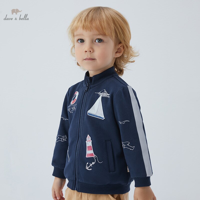 DB16746-abrigo con bolsillos y estampado de dibujos animados para niño, ropa de abrigo para niño pequeño, prendas de vestir para niño