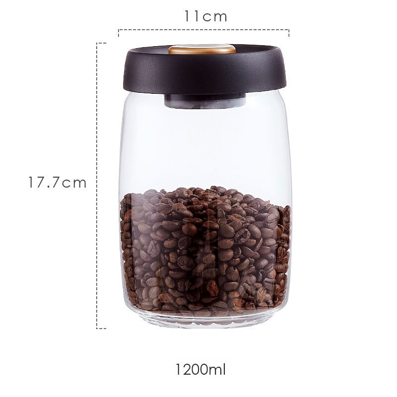 Vacuum Coffee Beans Storage Bottles Sealed Glass Bottle Storage Tank Food Grains Container Can Mason Jar Transparent: black-1200ml