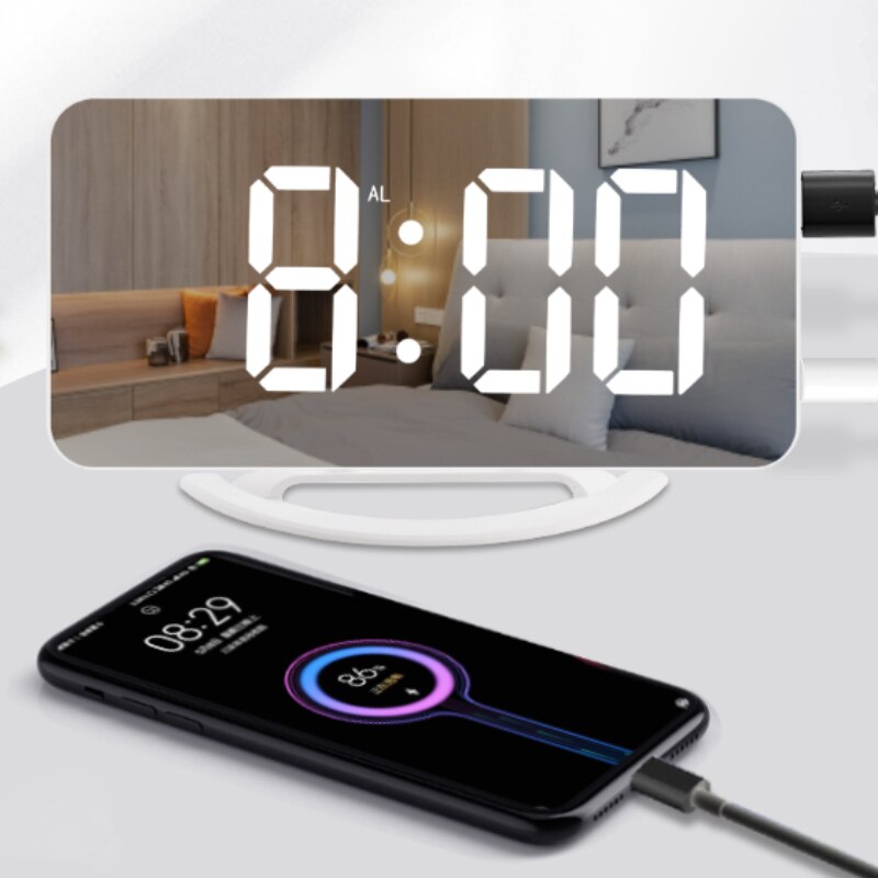 Espejo Despertador con vibración LED para sordos, con recordatorio vibratorio fuerte para personas con discapacidad auditiva, con luz nocturna y sueño pesado