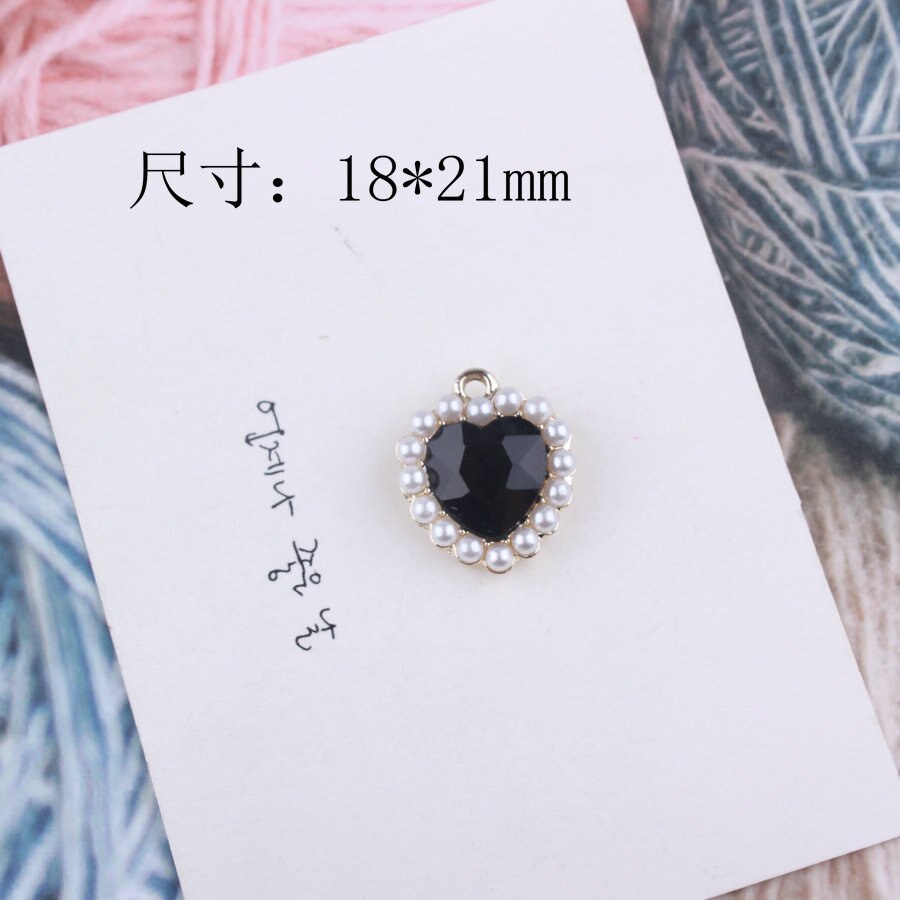 10 stücke 18*21mm Kristall Strass Perle Herz Anhänger Charms DIY Schmuck Erkenntnisse Ornament Zubehör Schwimm Anhänger: Black