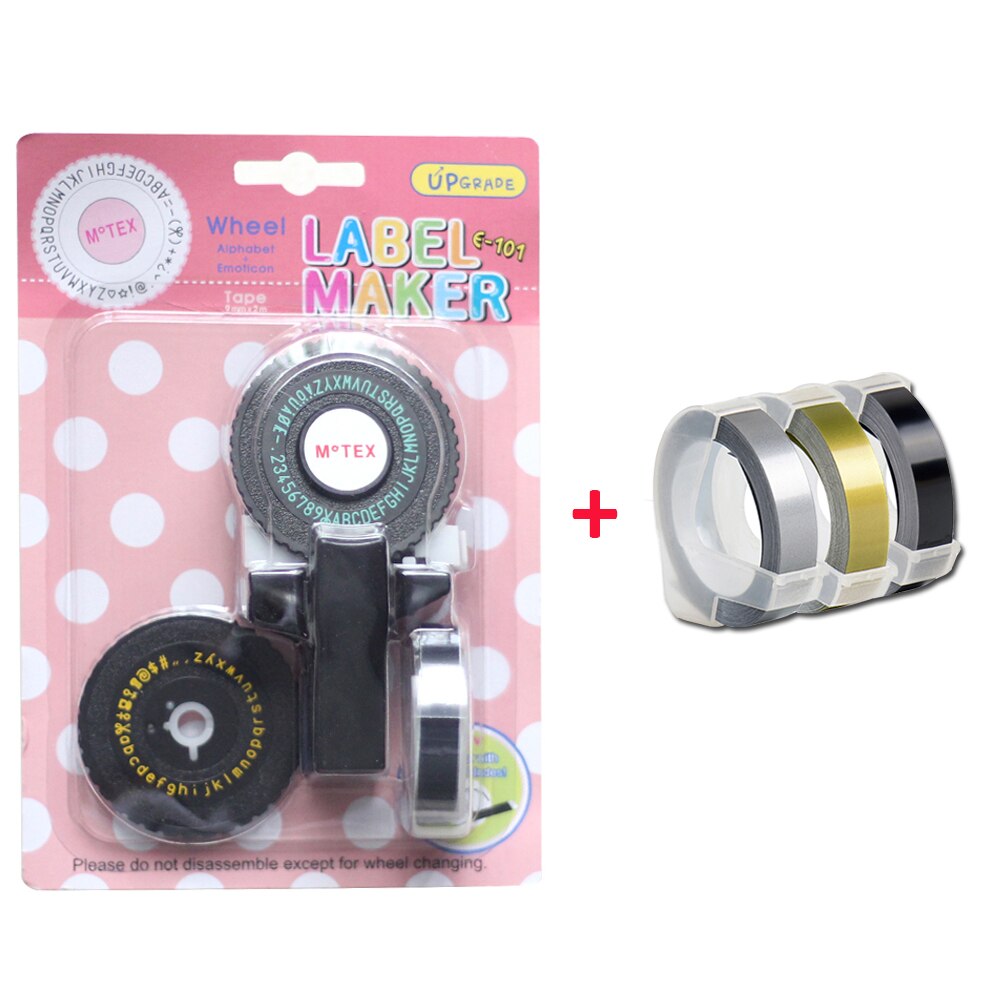 Oryginalna drukarka do etykiet MoTex E101 (z 2 kołami) do 9mm dymo 3D taśma ręczna maszyna do etykietowania maszyn do pisania (mała czcionka): Black machine set-2