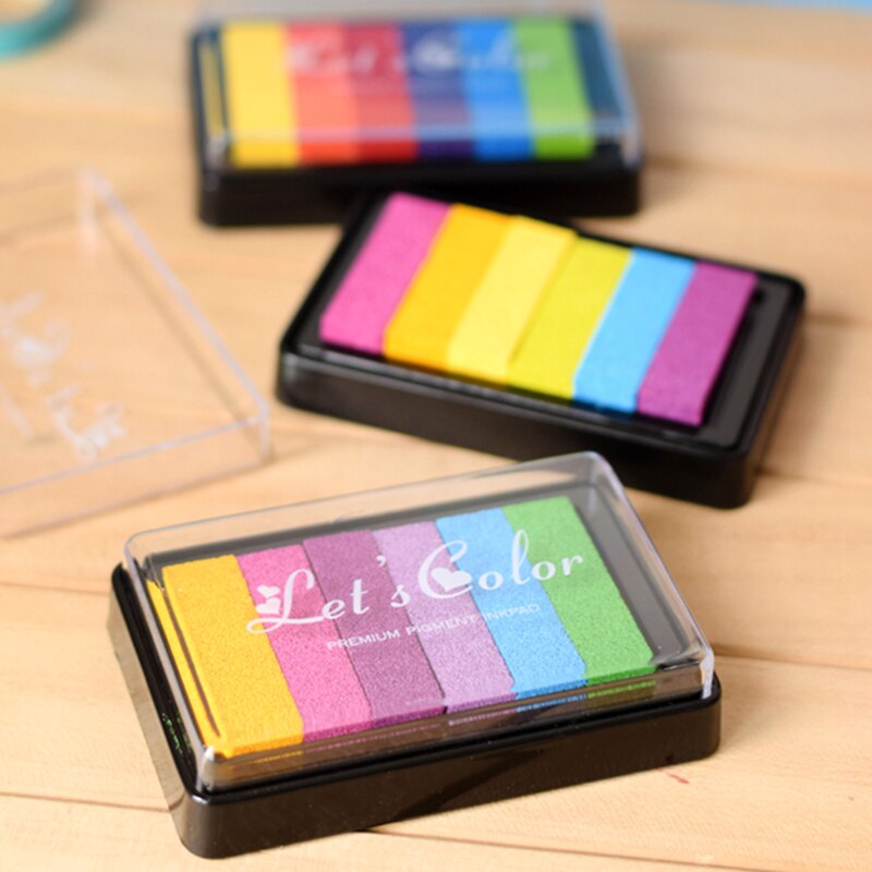 1pc Safety Non-Toxic Ink Pad Rainbow Color Inkpad Rubber Stamp Oil Based for Children's Finger Print DIY Art Kids