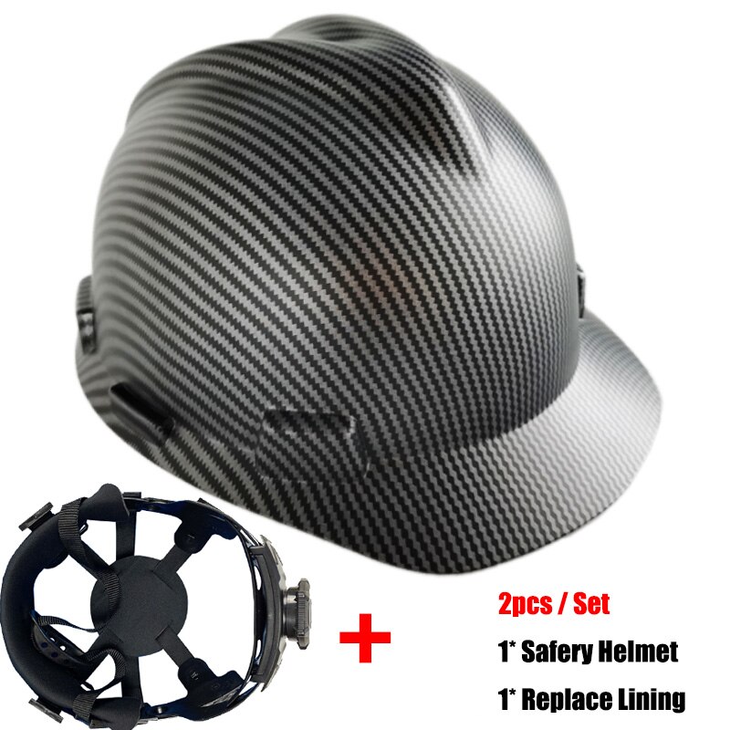 2pcs/set CE ABS Safety Helmet Carbon Fiber Construction V Gard Hard Hat with Lining Protective Helmets Work Cap Headwear: Matte Black B
