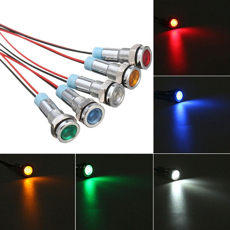 5 voyants LED pour tableau de bord de voiture, 12/24V, 6mm