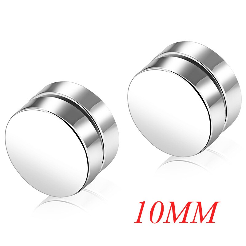 AZIZ BEKKAOUI Magnetic Stud Earrings Men Earring Stainless Steel Jewelry Round Male Magnet Multicolor Earrings: silver 10mm