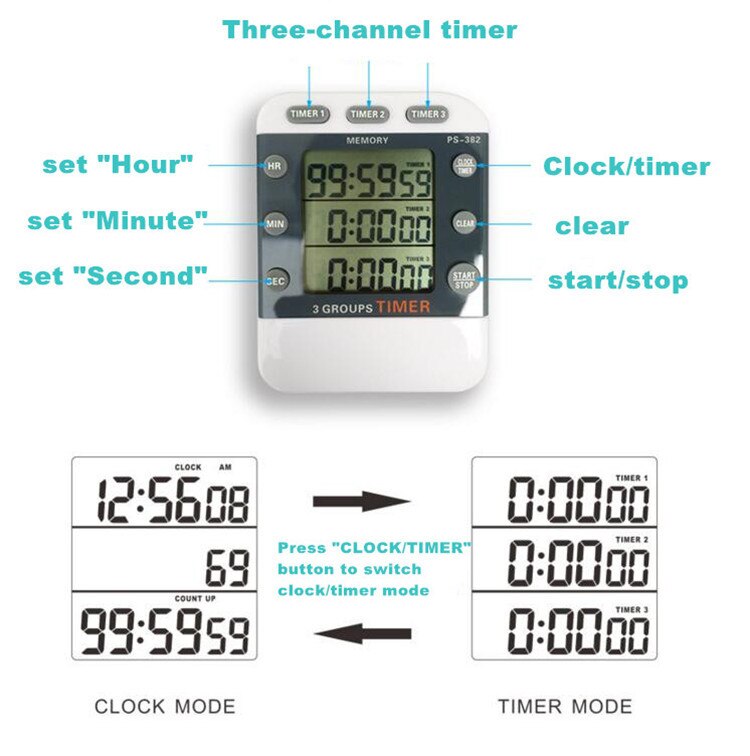 Calculator Digital 12 Or 24 Hour Kitchen 99 Hours Timer Reminder Sports