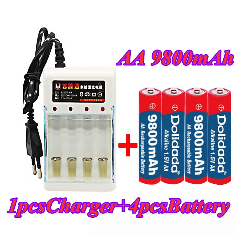 1.5 V Aa 9800 Mah Oplaadbare Batterij Aa 1.5 V. Oplaadbare Alcalinas Drummey + 1Pcs 4-Cell Battery Charger