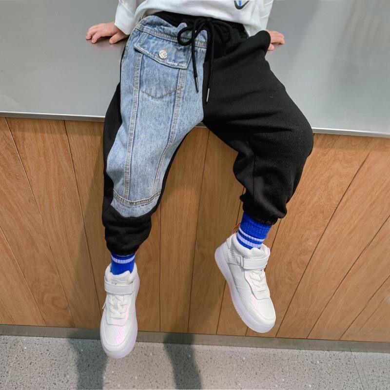 EACHIN Boys Pants Jeans Patchwork Trend Sport Casual Pants Spring Autumn Teeage Children's Sweatpants Baby Kids Trousers