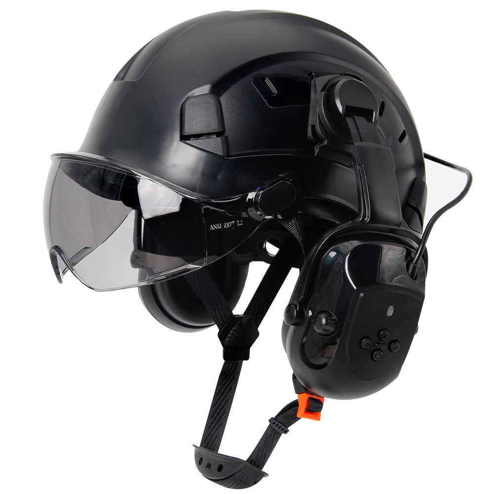 Bluetooth 5.0 Earmuffs Safety Helmet With Visors ANSI Head Protection for Engineer ABS Construction Hard Hat Industrial Work Hat: WHITE