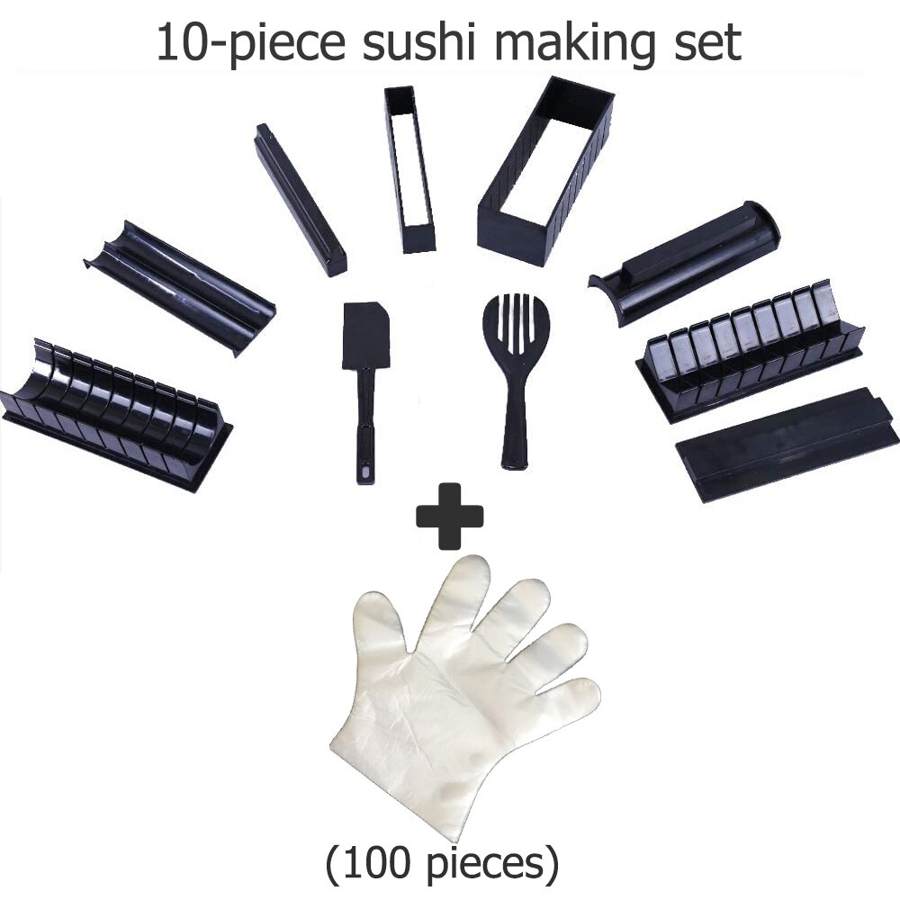 10 stk sushi maker lage sushi verktøy japansk risk ball kake rulleform multifunksjonell form risform: 10 stk med hansker