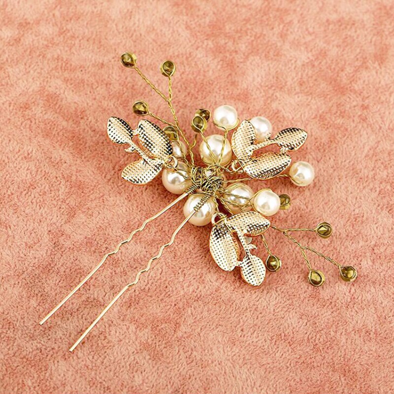 Hoofddeksels U-vorm Haarspeld Bloem Kristal Haarspeld Clip Imitatie Parels Crystal Haarspelden Clips Voor Vrouwen Bruidsmeisje Sieraden