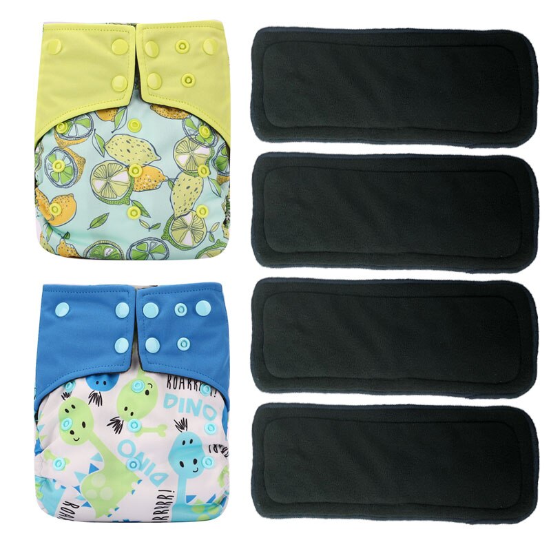Pororo Baby Herbruikbare Doek Luier Bamboe Houtskool 4 Stuks, Wasbare Luier Luiers Met Kleur Tab Houtskool Inserts: set 8