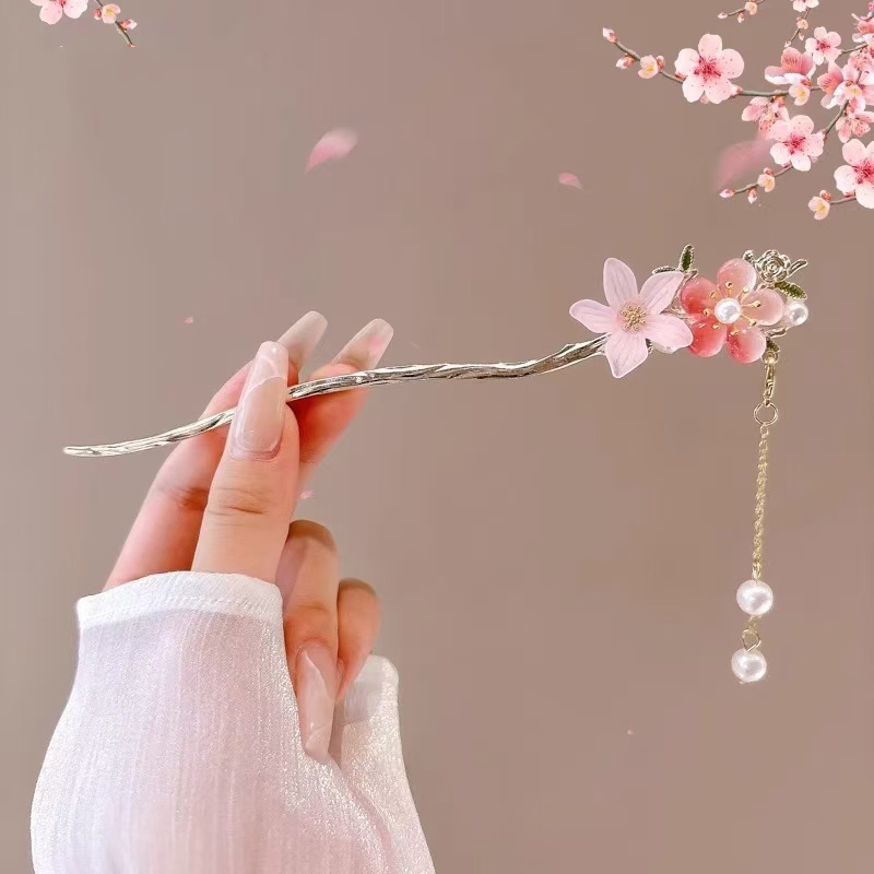 Accesorio para el cabello de estilo chino romántico, joyería de aleación, aguja para el cabello para mujer, adecuado para uso diario, , horquilla de para niñas, 1 ud.: Chapado en rodio