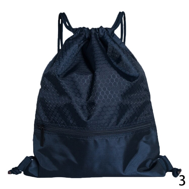 Portable Men Women Drawstring Backpack Large Capacity Travel Bags Kids Girls Nylon Shoulders Bag with Zipper: Navy Blue