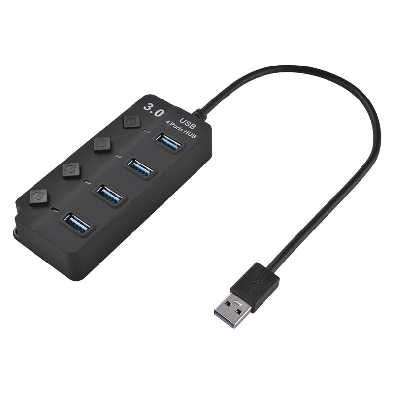 4-Port Usb 3.0 Hub Met Individuele Schakelaars, Draagbare Data Hub Compatibel Voor Usb Een Apparaten, 5Gbps Overdrachtsnelheid: Default Title