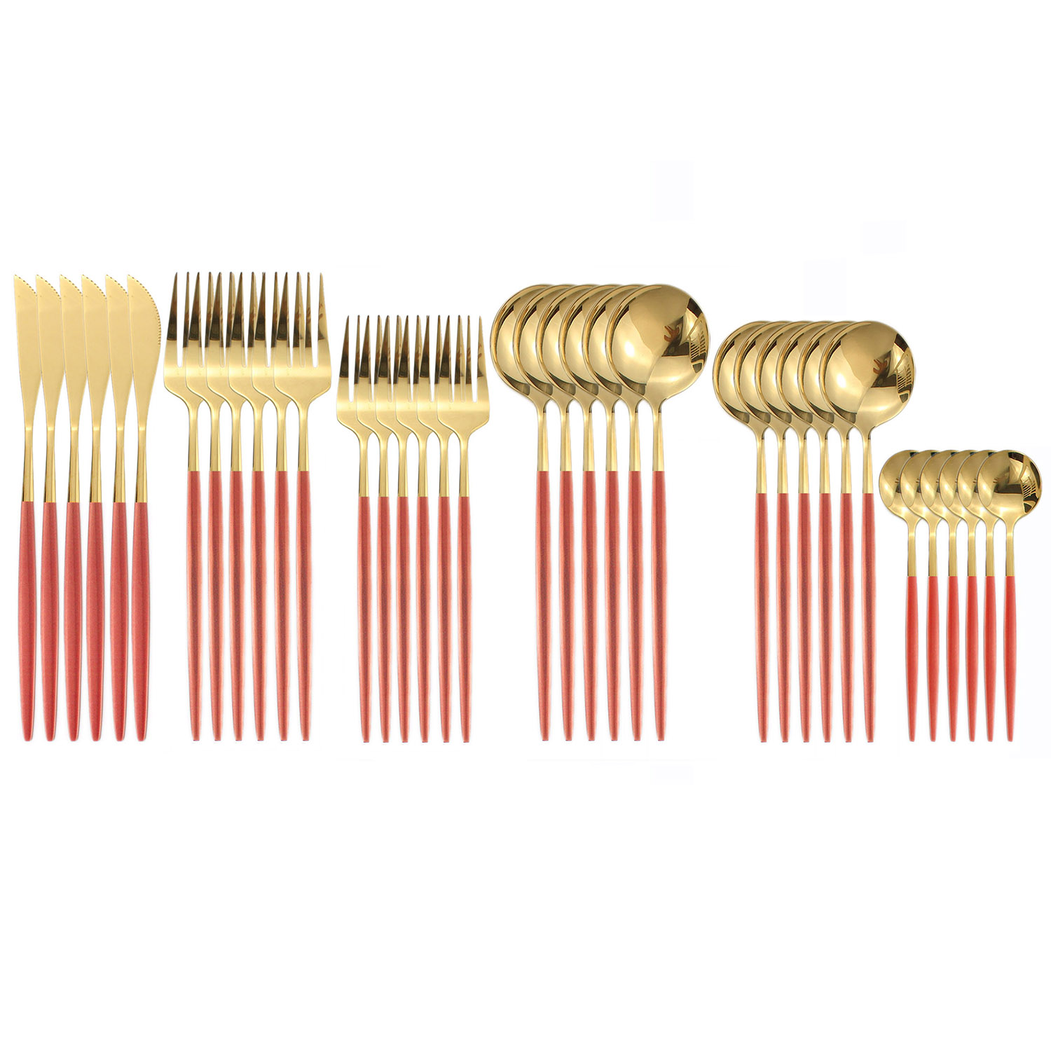 36Pcs Zwart Goud Servies Set Gouden Lepels Vorken Messen Bestek Sets Roestvrij Staal Slverware Midden Mes Vork Eetlepel: 36pcs Red Gold