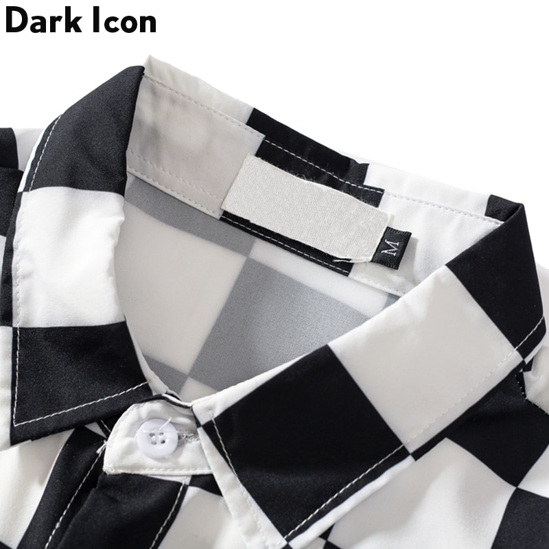 Dark Icon-camisetas a cuadros con estampado interesante para hombre, camisas de manga larga Oversize a cuadros, ropa de calle, camisas Hipster, otoño