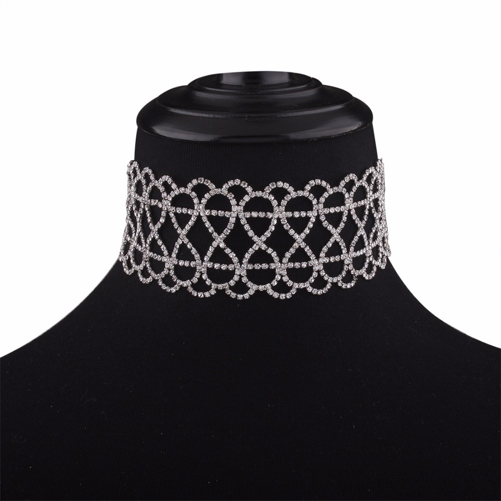 Shine 8 Crystal Chokers Necklace Women Luxury Lace up Statement Necklaces Adjustable Black Jewelry Ladies Party