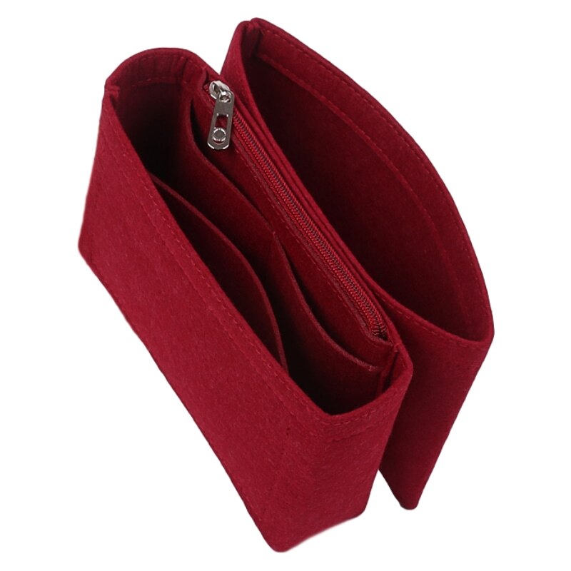 Passer til pochette métis klap filt klud indsæt taske arrangør makeup håndtaske arrangør rejse indre taske bærbare kosmetiske tasker: Lynlås vin rød
