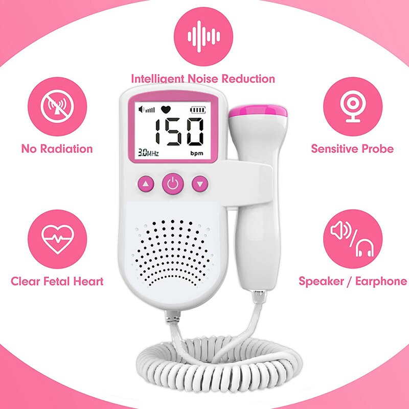 Fetal Doppler Fetal Heart rate Monitor Home Pregnancy Heart Rate Monitor Baby Fetal Heart Rate Detector LCD Display No Radiation