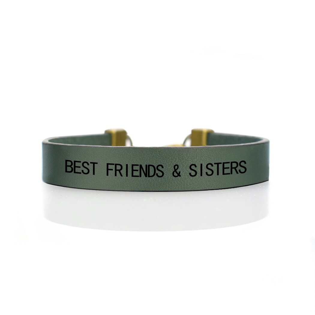 Bedste venner & søstre vintage læder indgraverede armbånd bff fødselsdag idé til hendes venskab til sjæl søster: Grøn