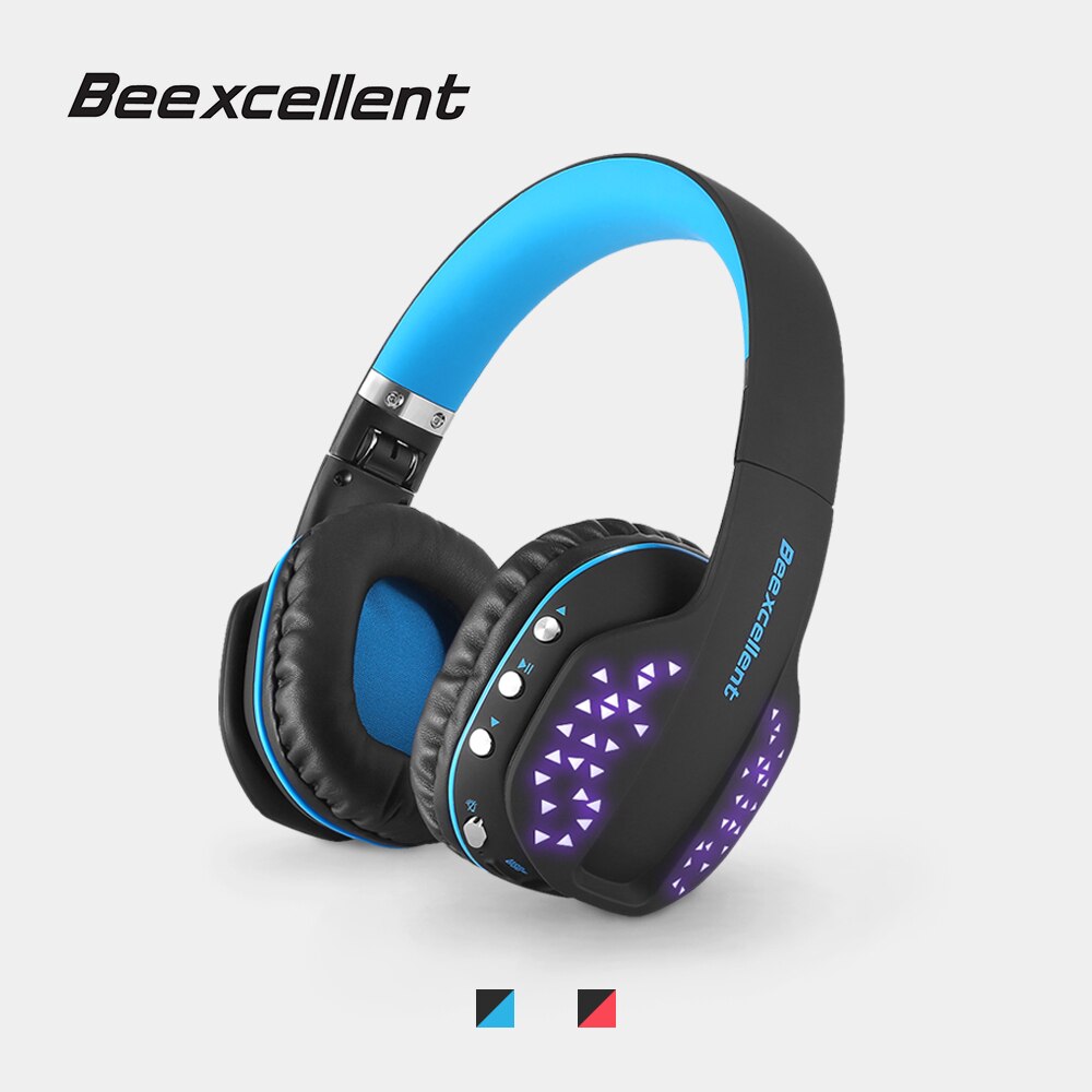 Beexcellent  q2 bluetooth gaming hovedtelefoner med led lys foldbart trådløst stereo headset håndfri mikrofon til telefon pc laptop