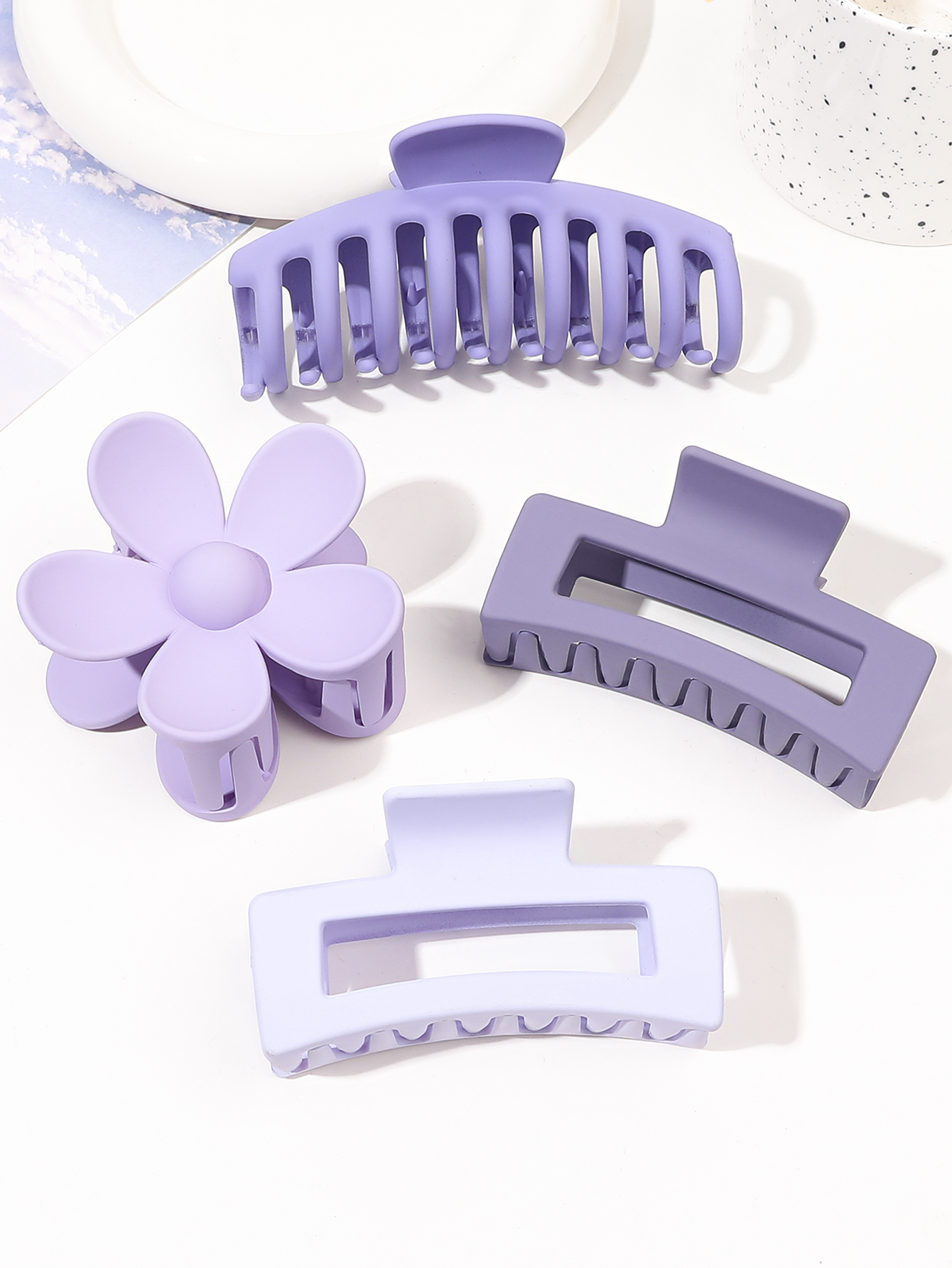 4 pçs cores rosa grampos de garra de cabelo acessórios com multi-estilos, clipes de garra de flor para cabelo grosso, grampos de cabelo para mulher antiderrapante: Lavanda