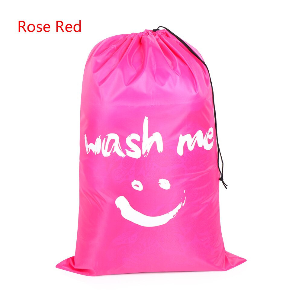 Nylon Laundry Bag Drawstring Bag Travel Protable Storage Pouch Machine Washable Dirty Clothes Organizer Folding Wash Bag: rose red