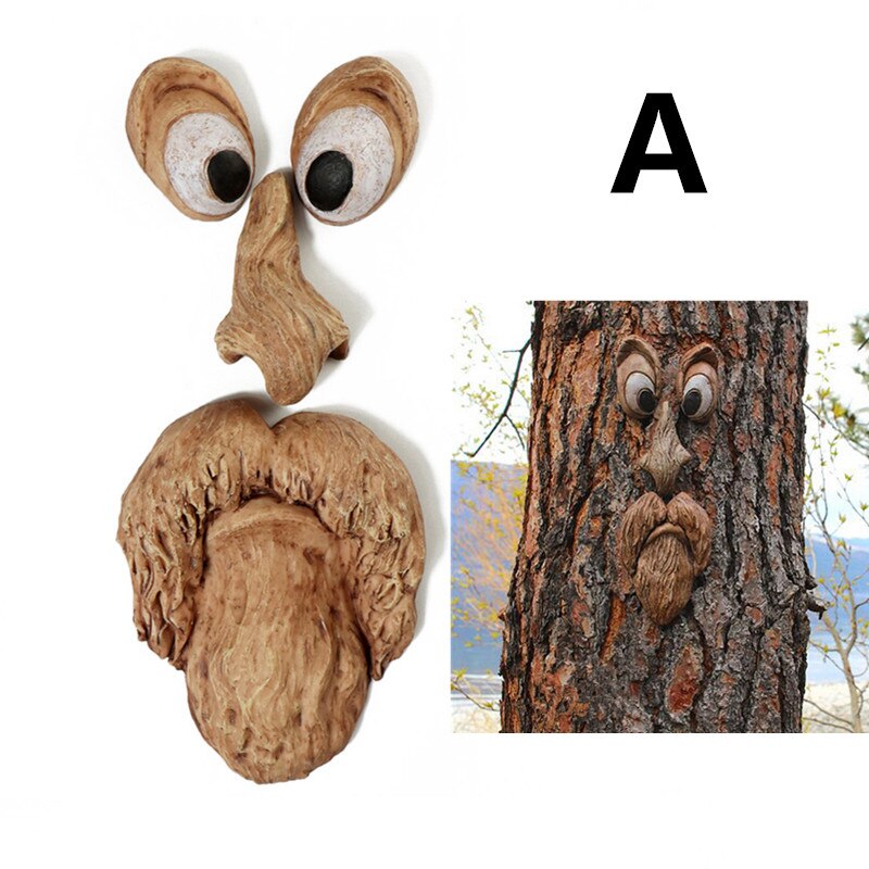 Funny Old Man Tree Face Hugger Garden Art Outdoor Tree Amusing Old Man Face Sculpture Whimsical Tree Face Garden Decoration: A